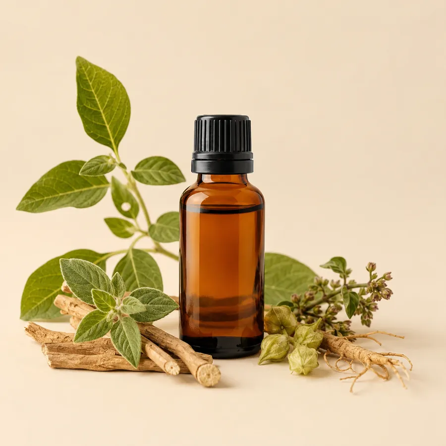 Amber bottle of Ashwagandha & Herbal Extracts from BEMIHUB Naturals