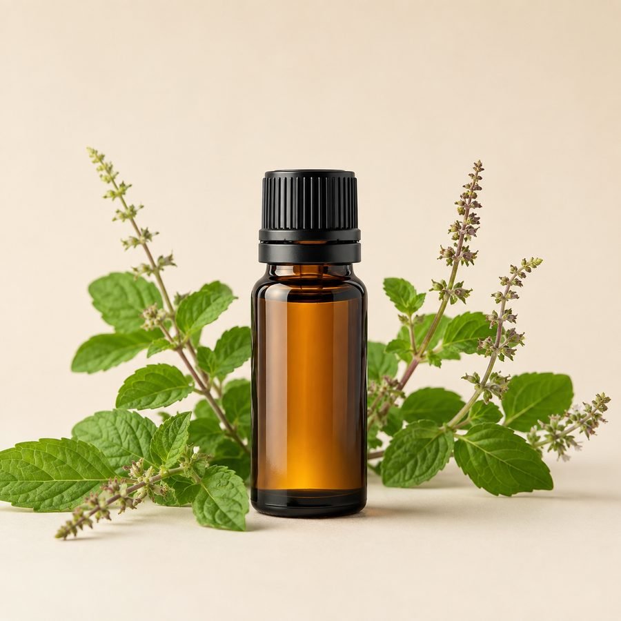 tulsi essential oil bottle